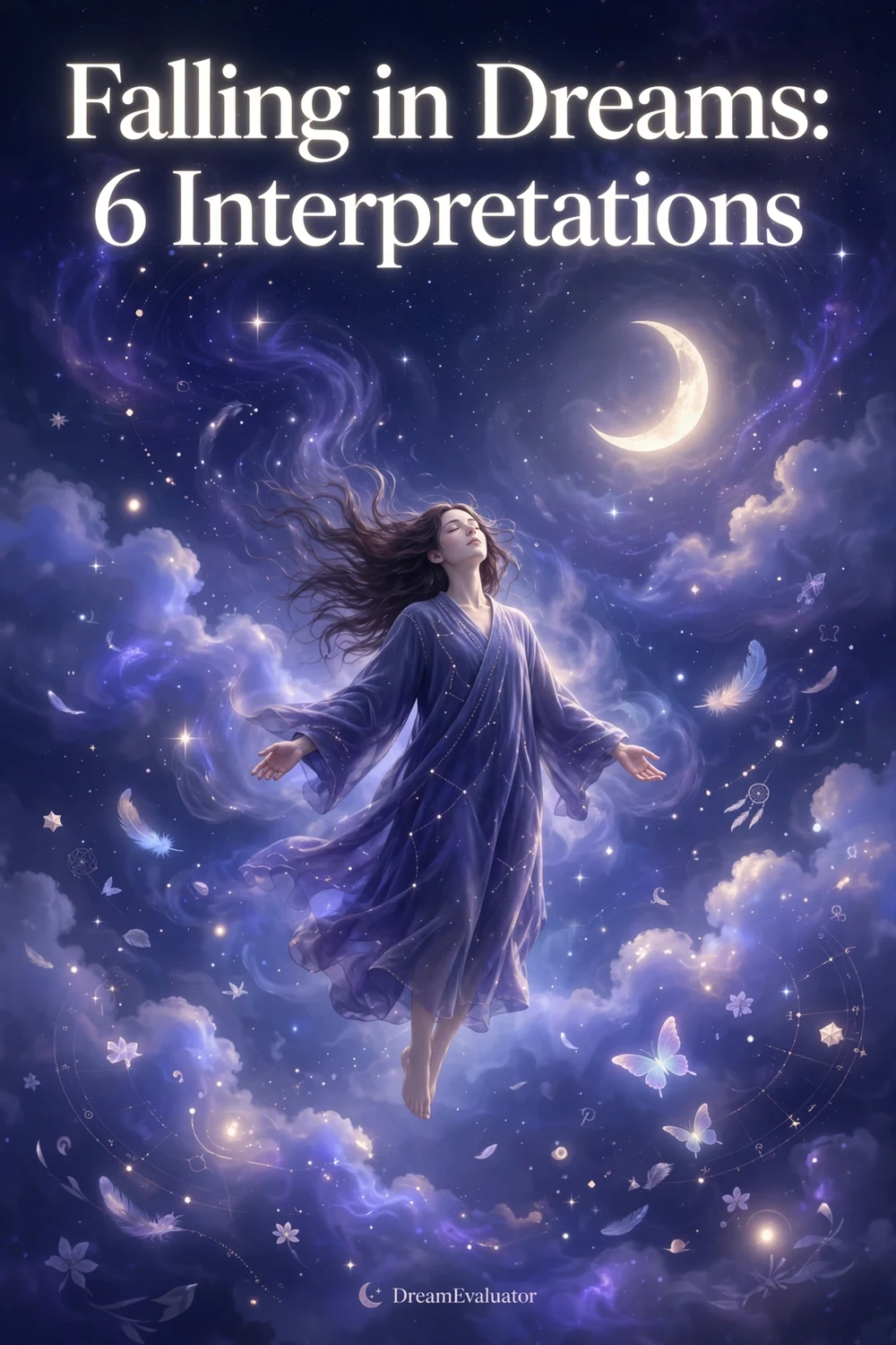 Person falling through a night sky in a falling dream