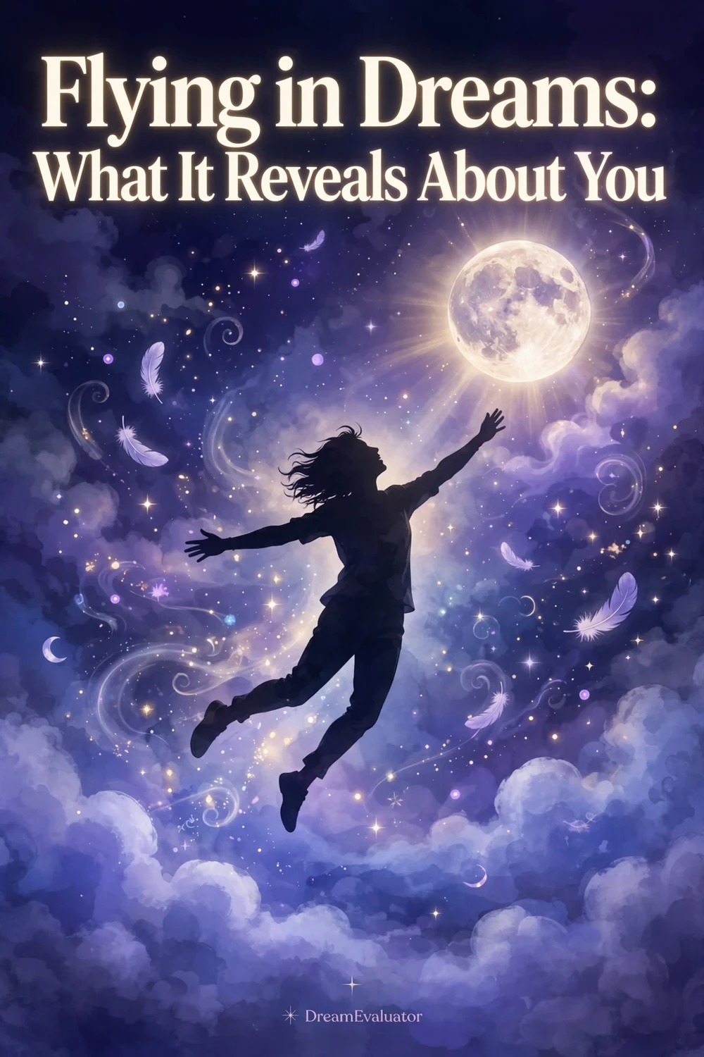 Person soaring above clouds in a flying dream