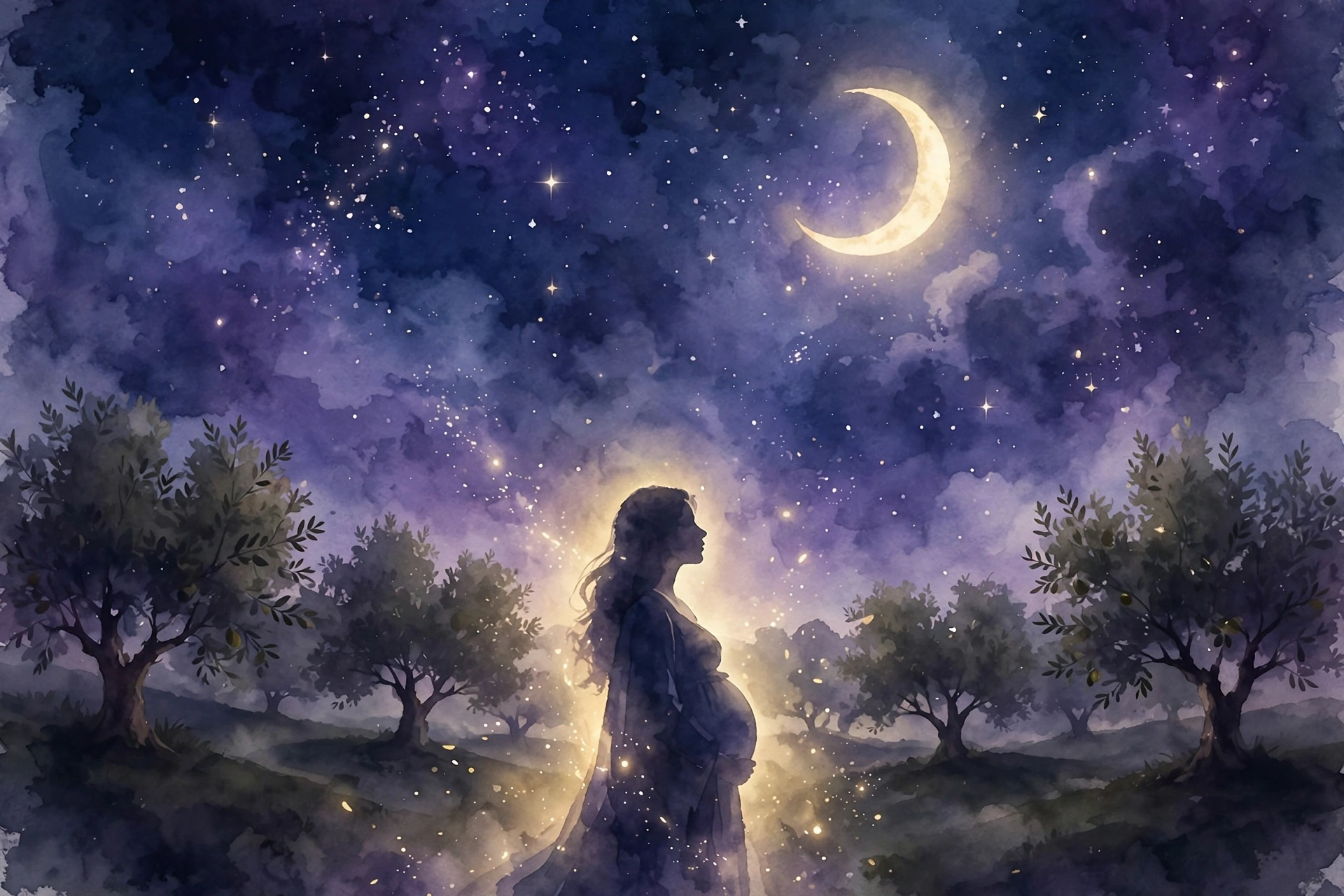 Biblical meaning of dreaming of pregnancy: expectant mother silhouette under a starry sky