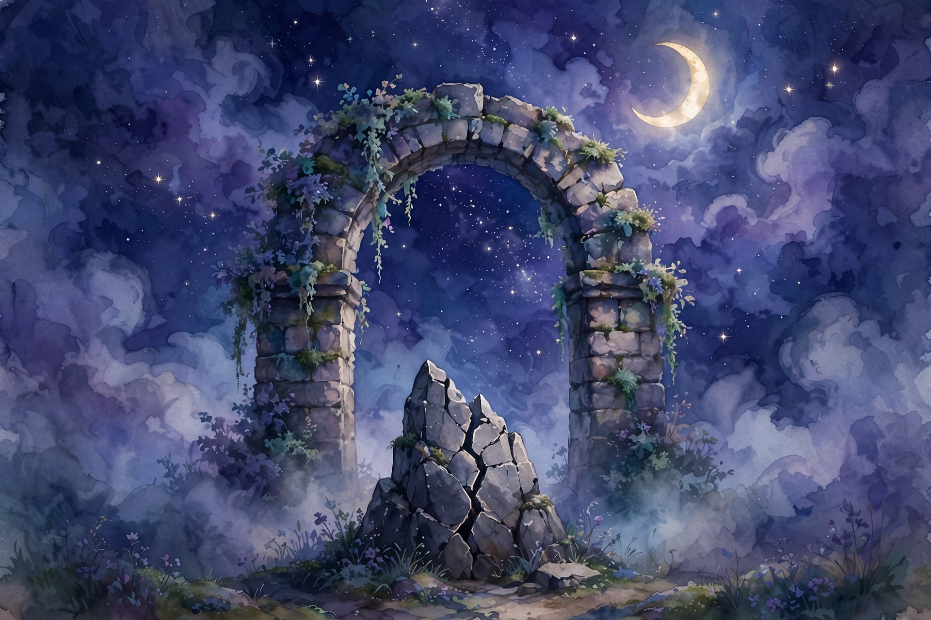 Biblical meaning of teeth falling out in a dream: ancient stone archway at night