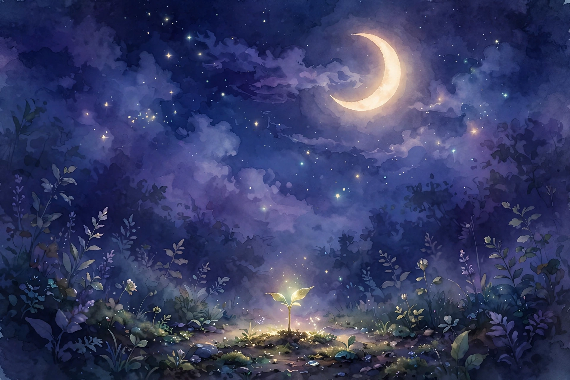 First trimester dreams: tiny glowing seedling under moonlight, new beginnings