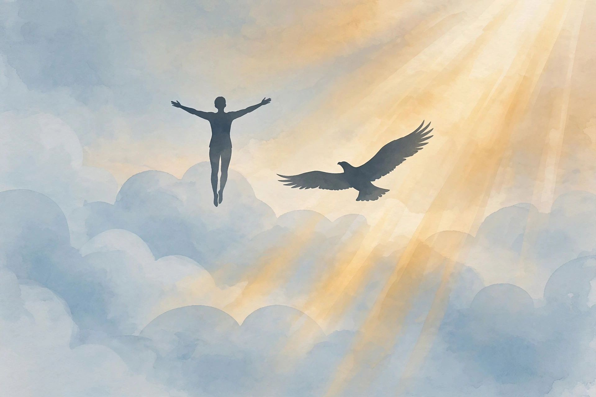 Biblical meaning of flying in a dream: soaring above clouds under a starry sky